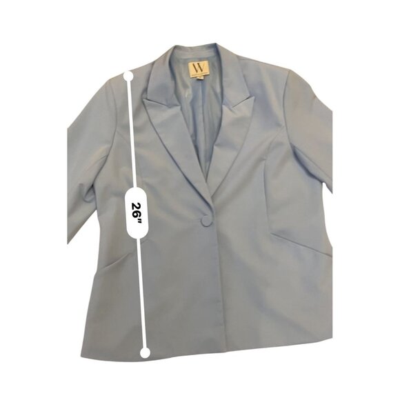 ladies Vintage Baby Blue Suit Lined Blazer Wide Leg Pants Single Button stretch - Picture 8 of 16